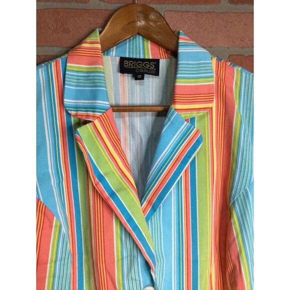 Vintage Briggs Blazer Jacket Two Button Front Pockets Colorful Striped Size 12 - Picture 2 of 6
